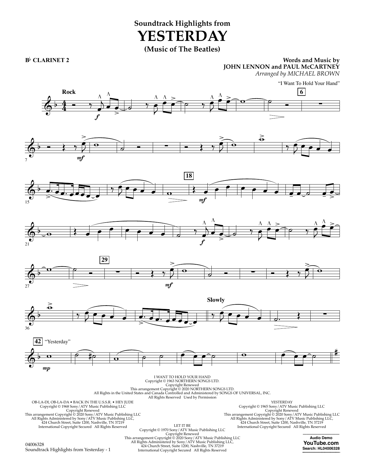 The Beatles Highlights from Yesterday (Music Of The Beatles) (arr. Michael Brown) - Bb Clarinet 2 Sheet Music Notes & Chords for Concert Band - Download or Print PDF