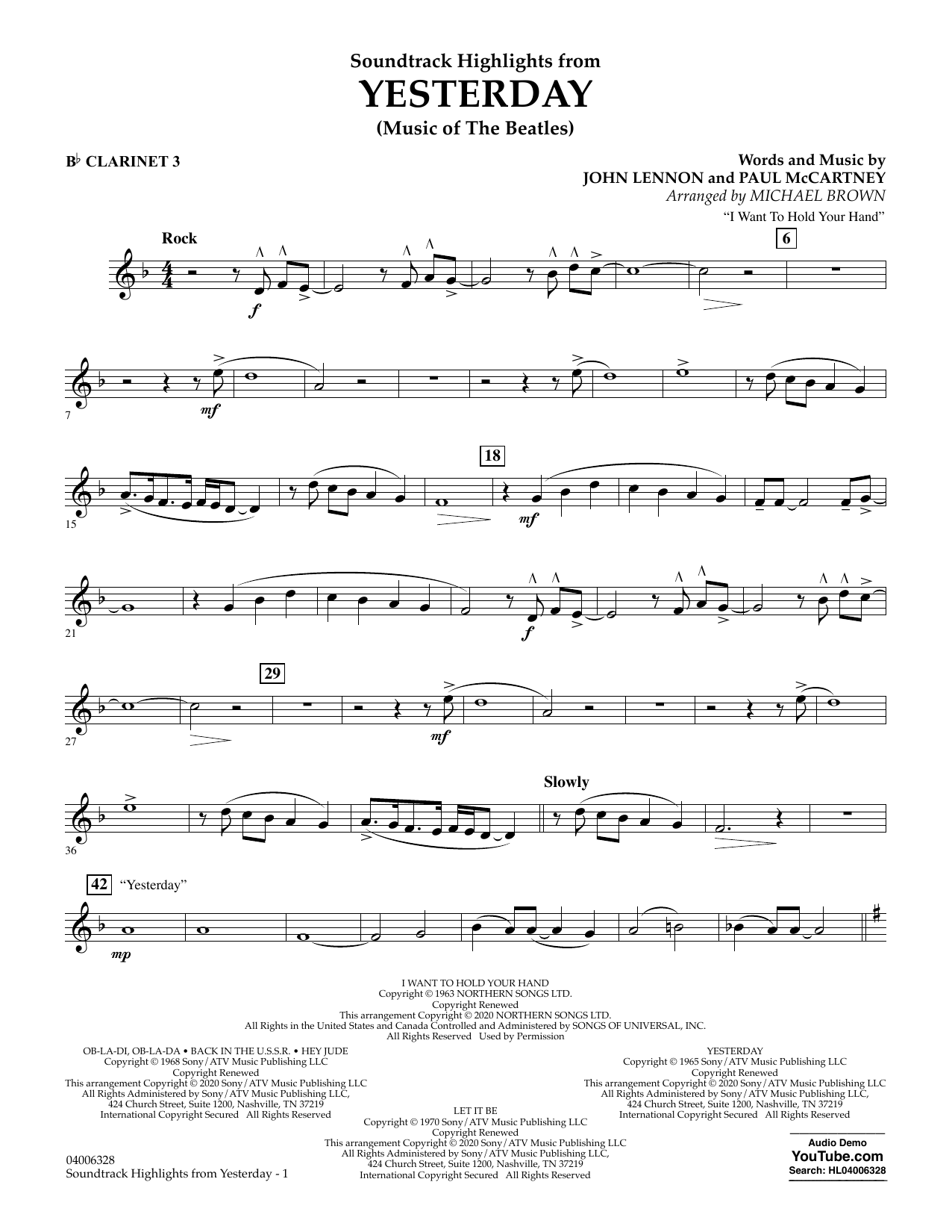 The Beatles Highlights from Yesterday (Music Of The Beatles) (arr. Michael Brown) - Bb Clarinet 3 Sheet Music Notes & Chords for Concert Band - Download or Print PDF