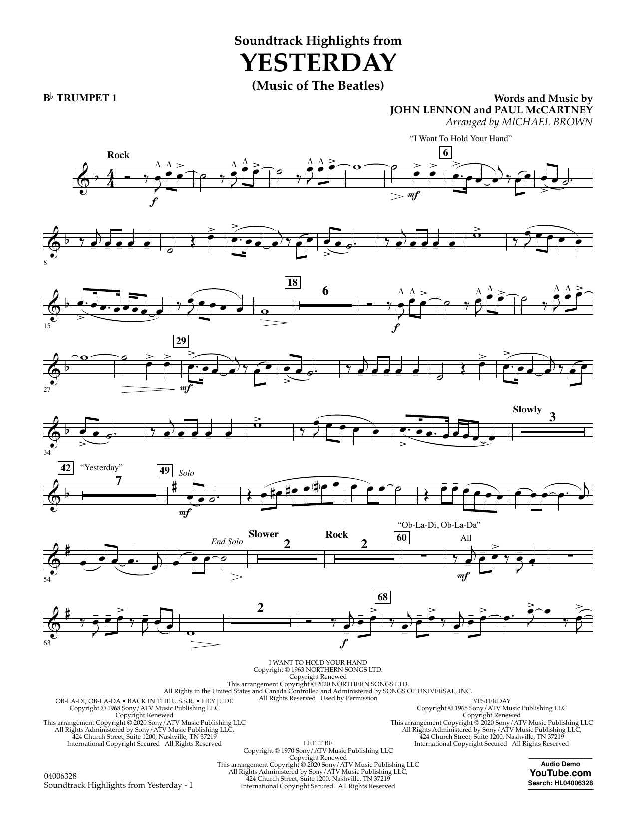The Beatles Highlights from Yesterday (Music Of The Beatles) (arr. Michael Brown) - Bb Trumpet 1 Sheet Music Notes & Chords for Concert Band - Download or Print PDF