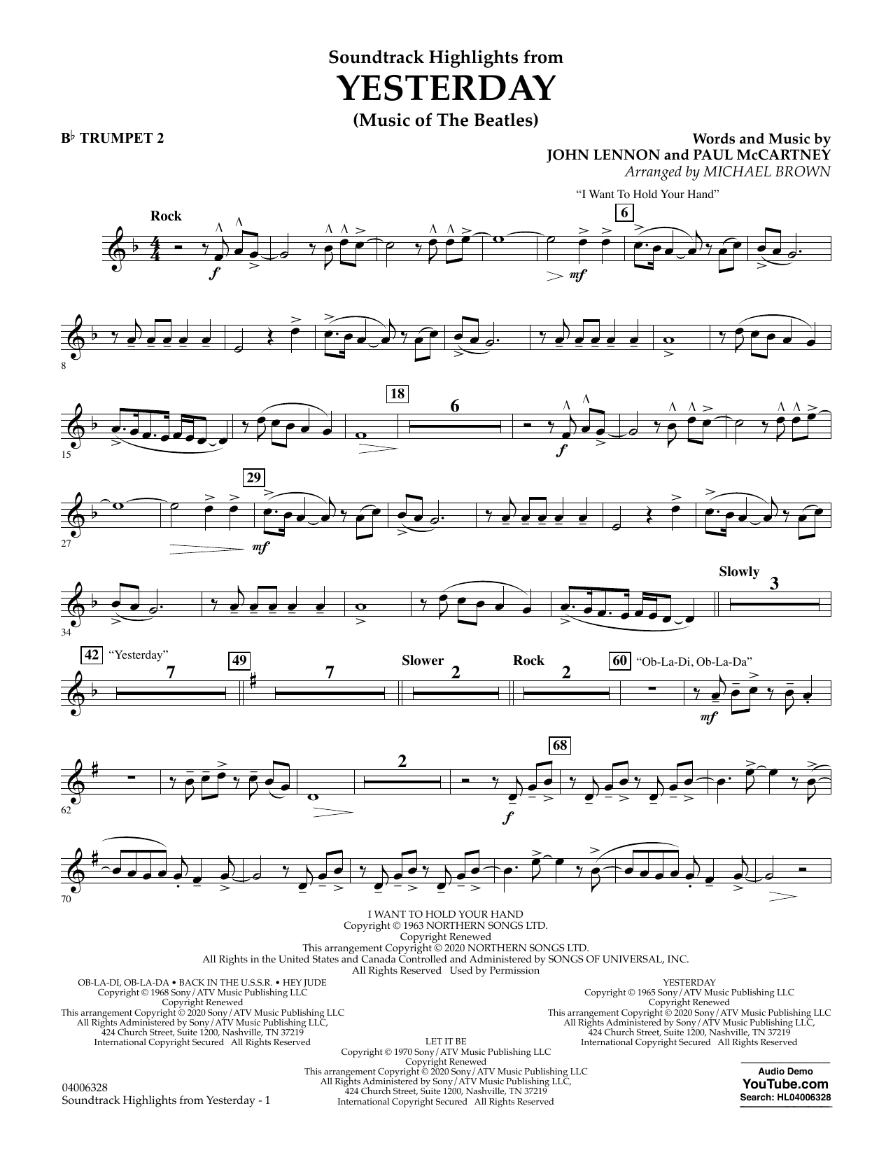 The Beatles Highlights from Yesterday (Music Of The Beatles) (arr. Michael Brown) - Bb Trumpet 2 Sheet Music Notes & Chords for Concert Band - Download or Print PDF