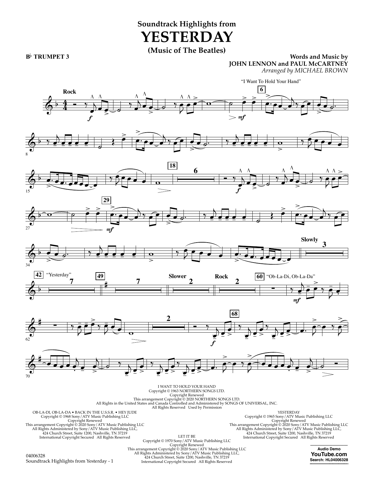 The Beatles Highlights from Yesterday (Music Of The Beatles) (arr. Michael Brown) - Bb Trumpet 3 Sheet Music Notes & Chords for Concert Band - Download or Print PDF