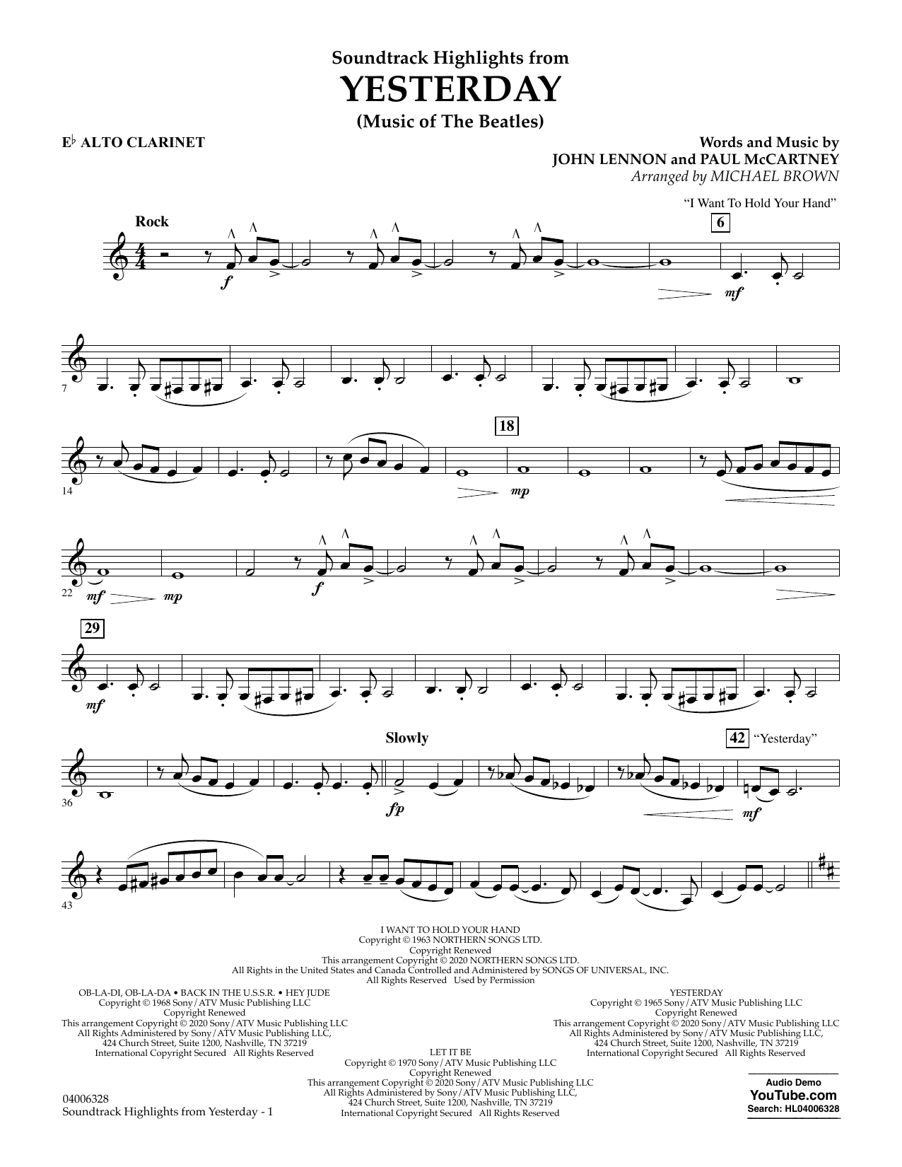 The Beatles Highlights from Yesterday (Music Of The Beatles) (arr. Michael Brown) - Eb Alto Clarinet Sheet Music Notes & Chords for Concert Band - Download or Print PDF