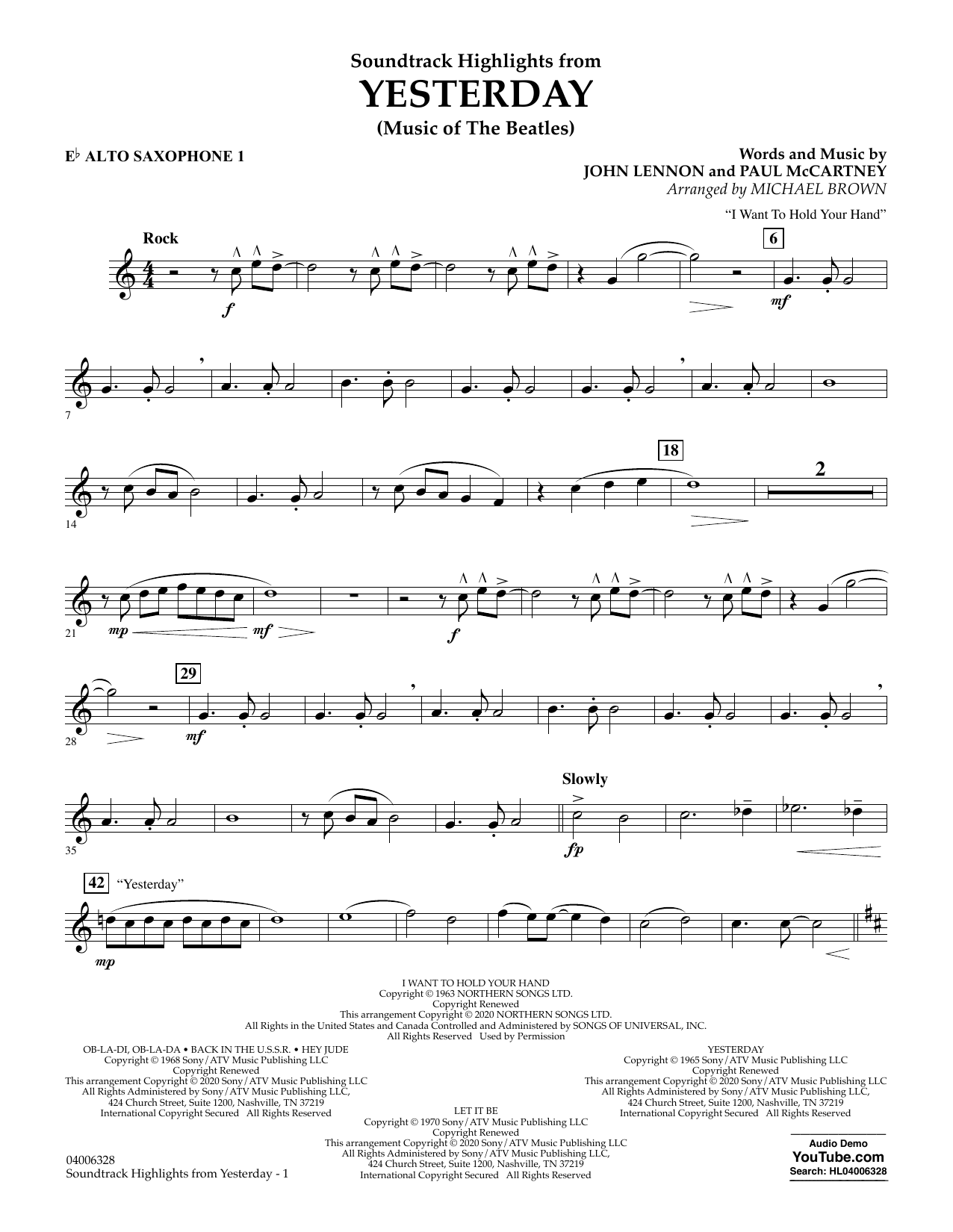 The Beatles Highlights from Yesterday (Music Of The Beatles) (arr. Michael Brown) - Eb Alto Saxophone 1 Sheet Music Notes & Chords for Concert Band - Download or Print PDF