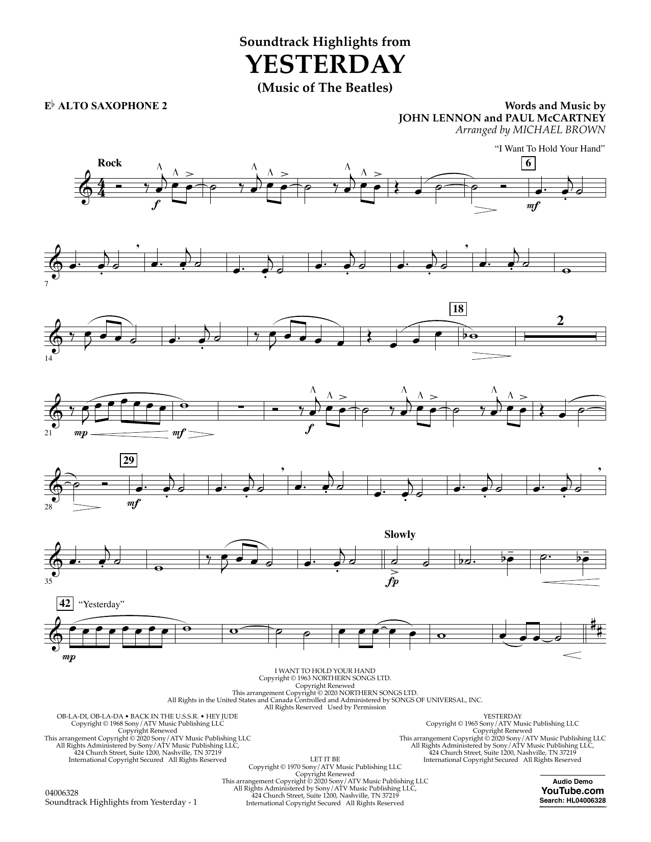 The Beatles Highlights from Yesterday (Music Of The Beatles) (arr. Michael Brown) - Eb Alto Saxophone 2 Sheet Music Notes & Chords for Concert Band - Download or Print PDF