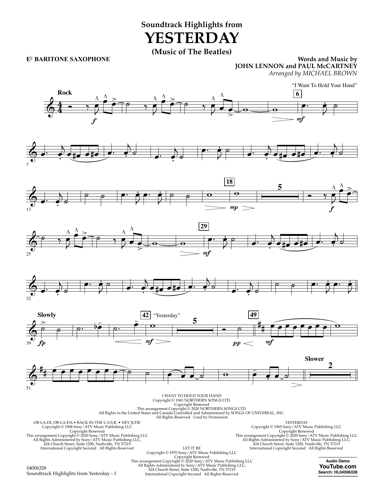 The Beatles Highlights from Yesterday (Music Of The Beatles) (arr. Michael Brown) - Eb Baritone Saxophone Sheet Music Notes & Chords for Concert Band - Download or Print PDF