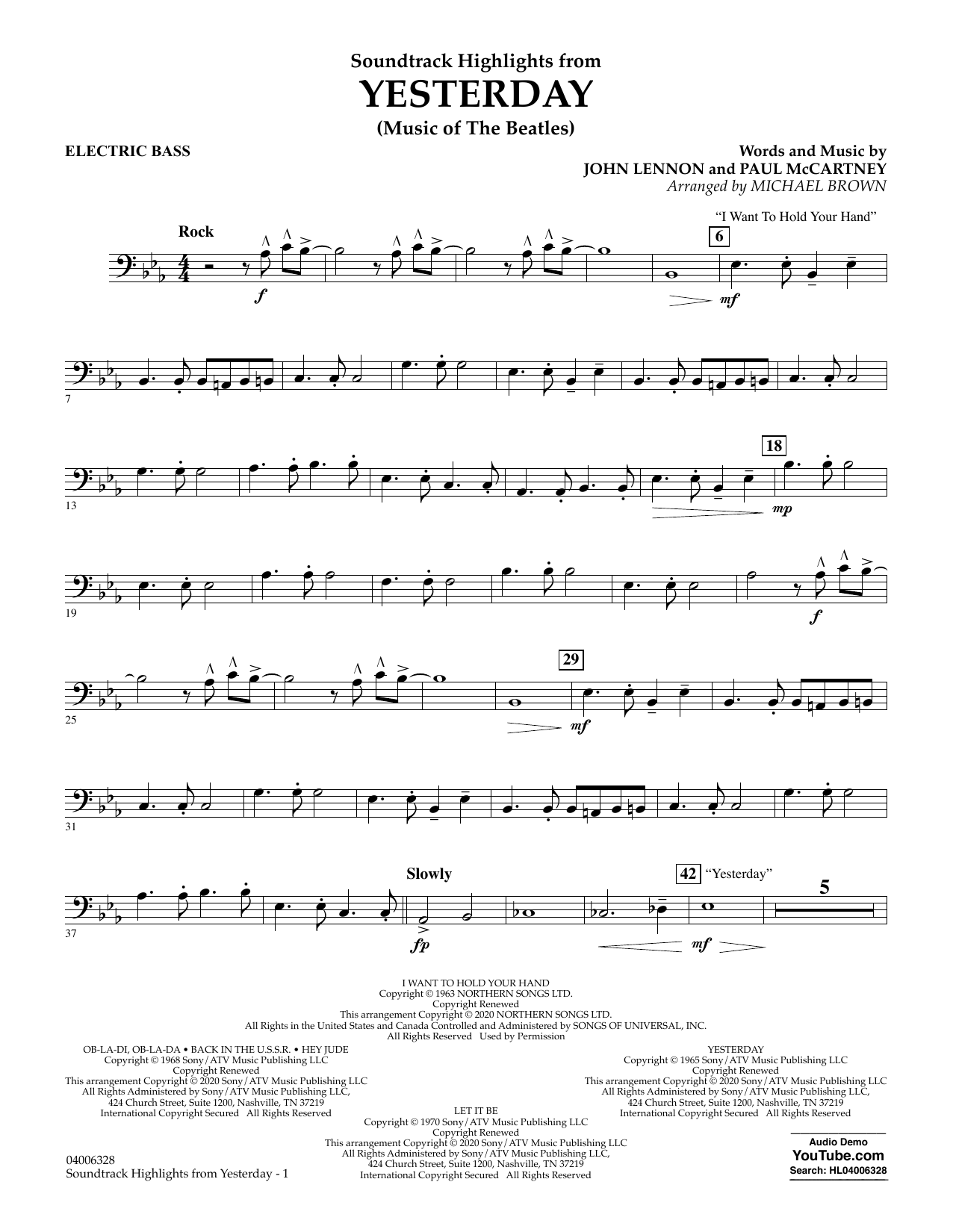 The Beatles Highlights from Yesterday (Music Of The Beatles) (arr. Michael Brown) - Electric Bass Sheet Music Notes & Chords for Concert Band - Download or Print PDF