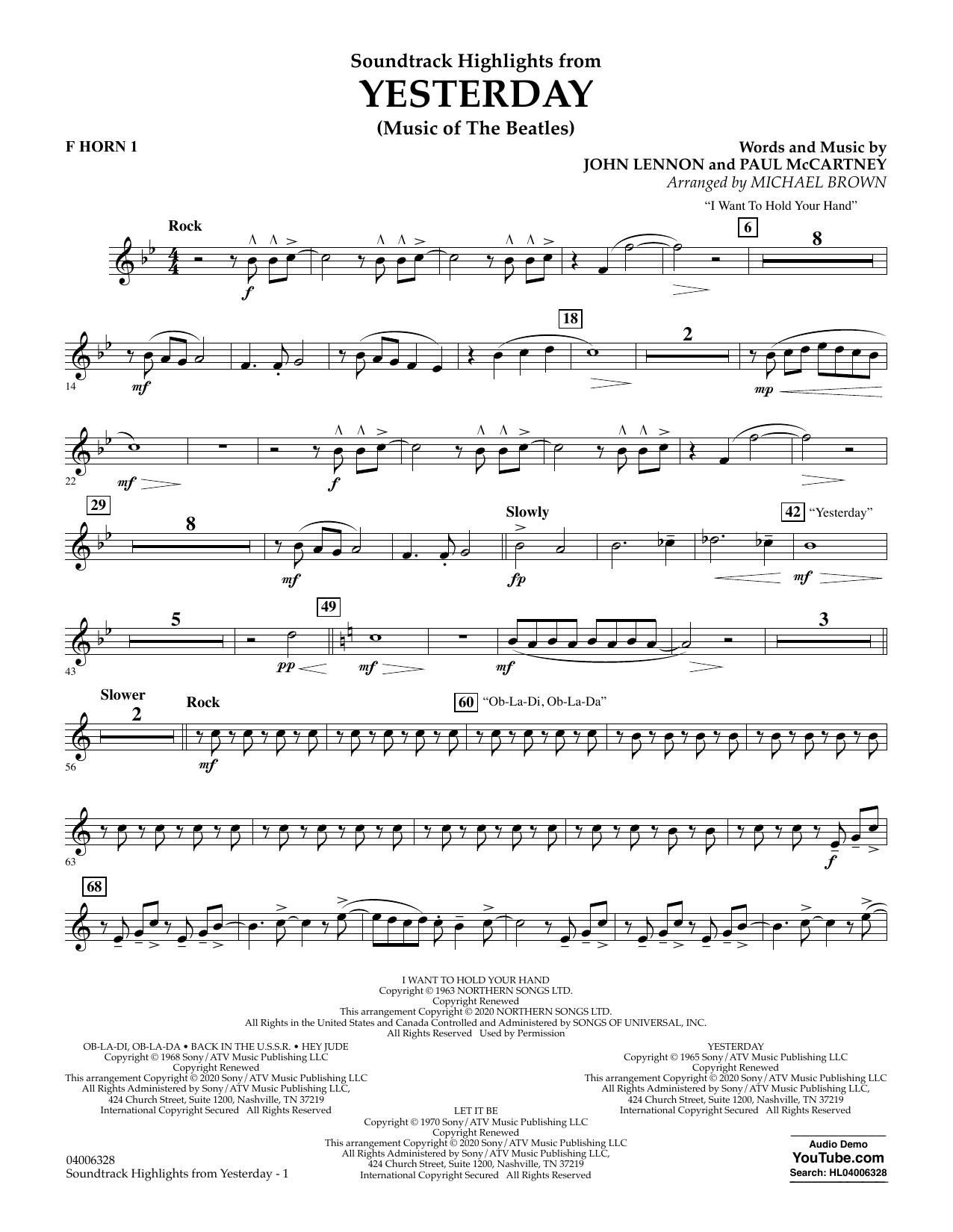 The Beatles Highlights from Yesterday (Music Of The Beatles) (arr. Michael Brown) - F Horn 1 Sheet Music Notes & Chords for Concert Band - Download or Print PDF