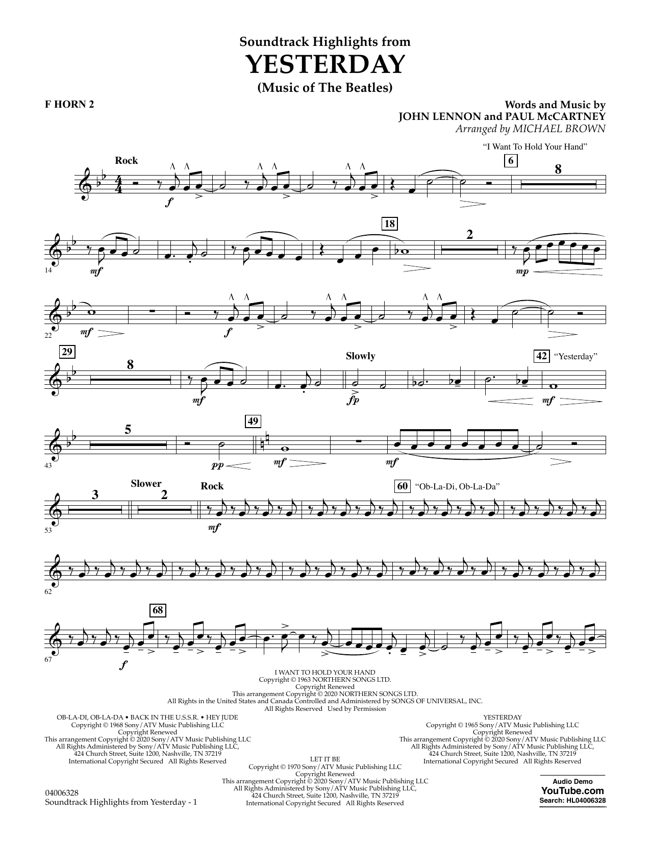 The Beatles Highlights from Yesterday (Music Of The Beatles) (arr. Michael Brown) - F Horn 2 Sheet Music Notes & Chords for Concert Band - Download or Print PDF