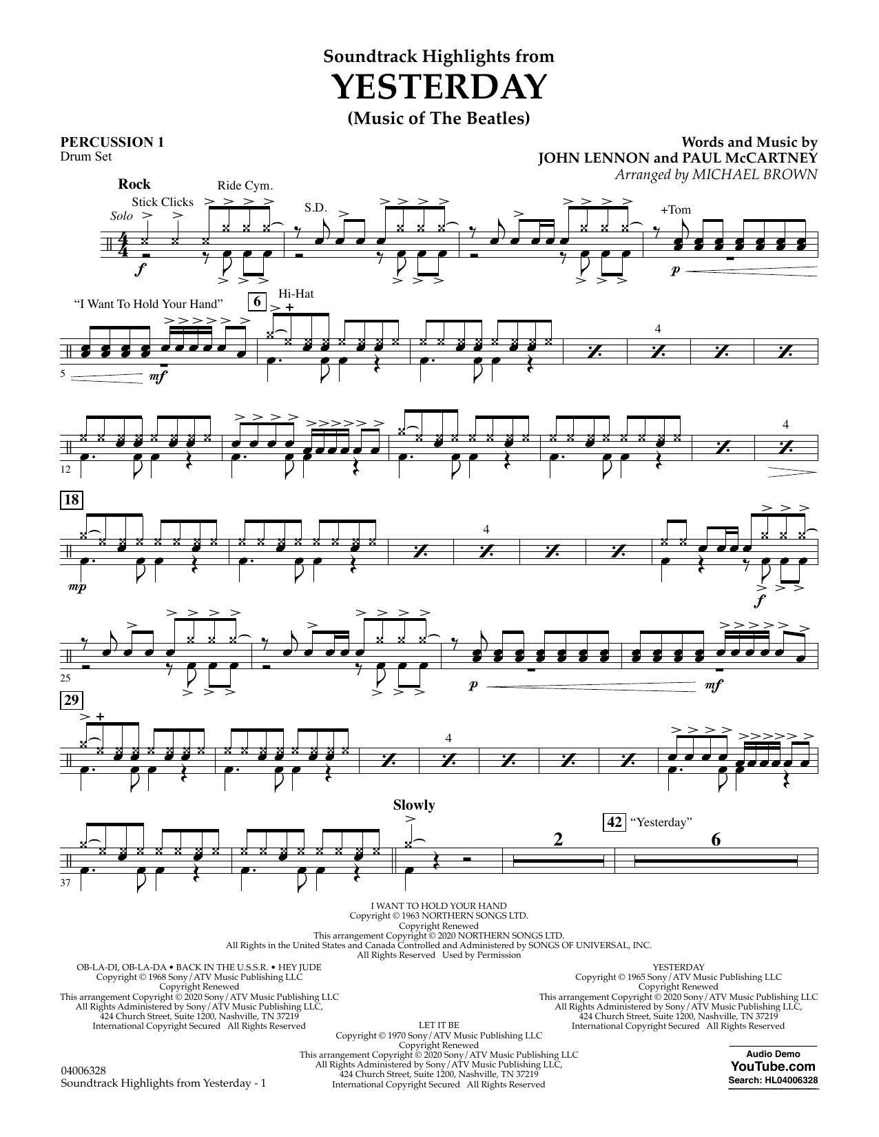 The Beatles Highlights from Yesterday (Music Of The Beatles) (arr. Michael Brown) - Percussion 1 Sheet Music Notes & Chords for Concert Band - Download or Print PDF