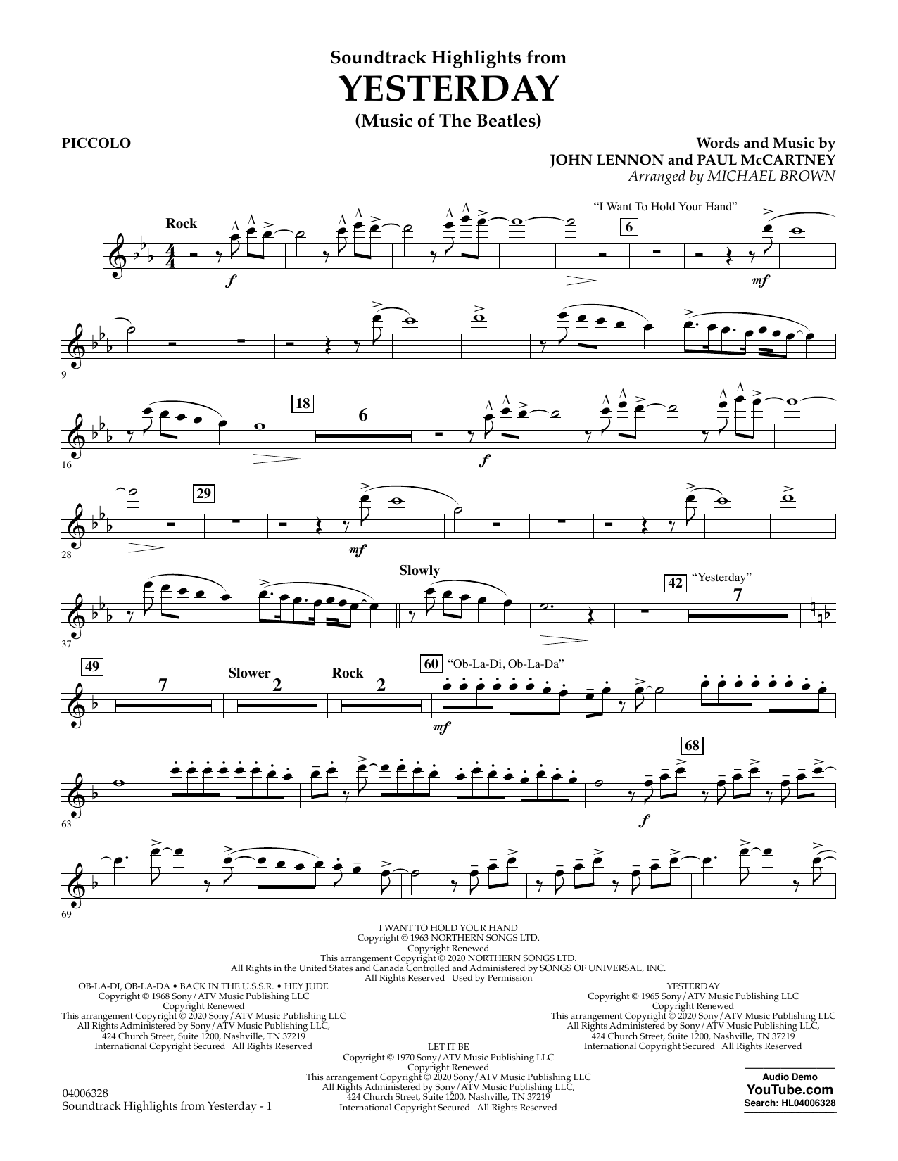 The Beatles Highlights from Yesterday (Music Of The Beatles) (arr. Michael Brown) - Piccolo Sheet Music Notes & Chords for Concert Band - Download or Print PDF