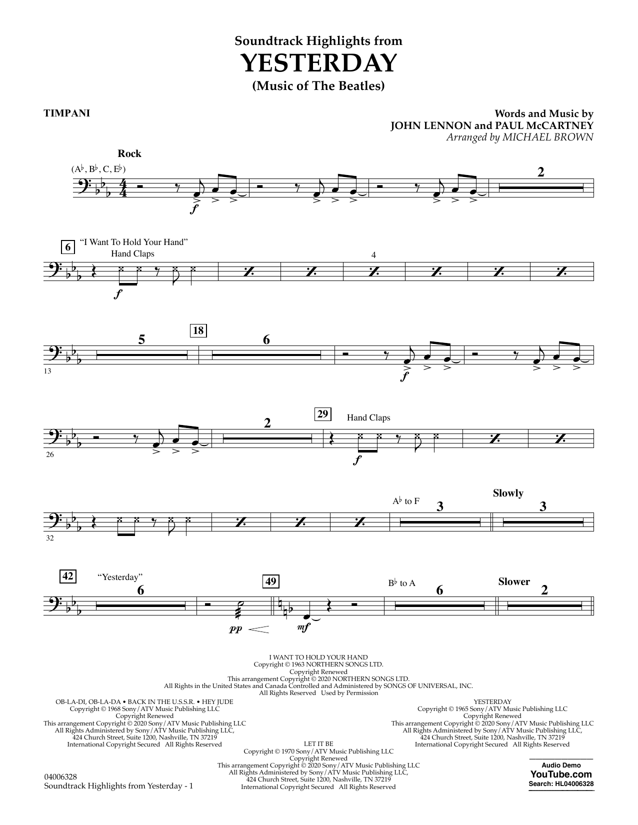 The Beatles Highlights from Yesterday (Music Of The Beatles) (arr. Michael Brown) - Timpani Sheet Music Notes & Chords for Concert Band - Download or Print PDF