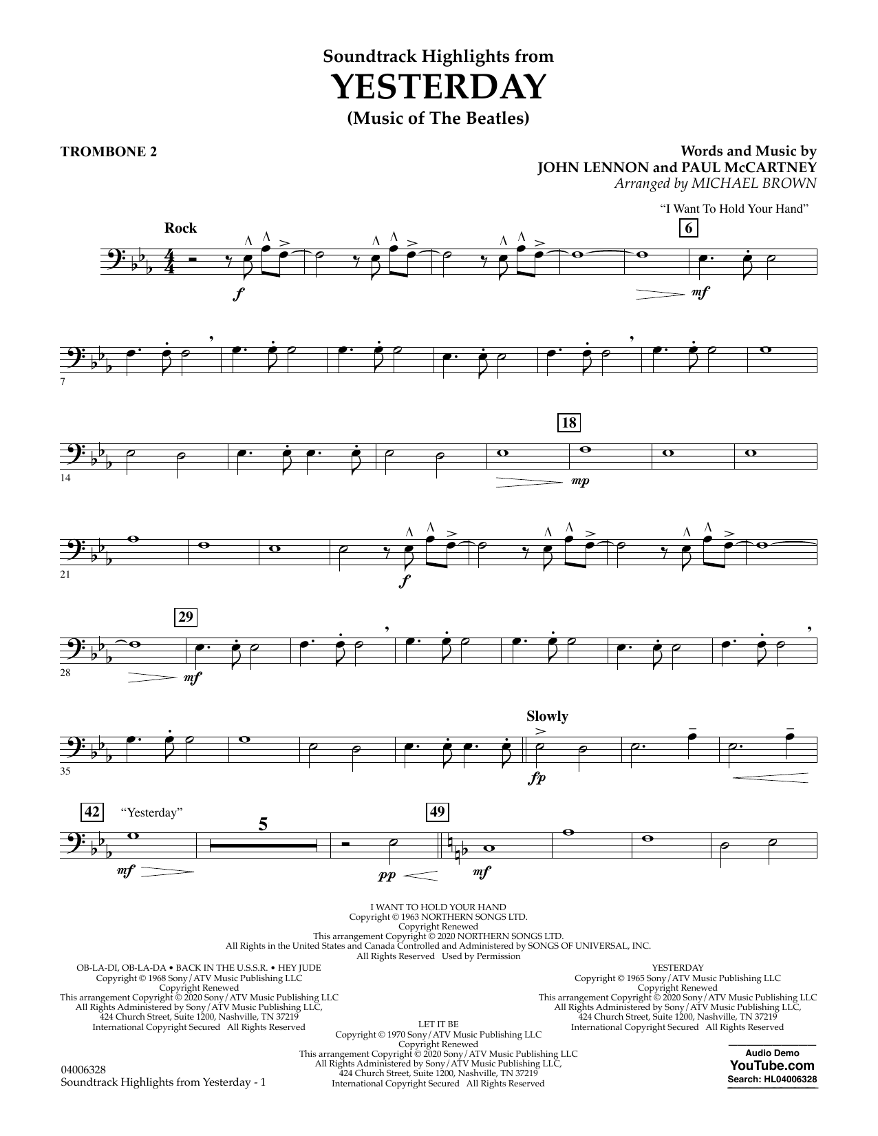 The Beatles Highlights from Yesterday (Music Of The Beatles) (arr. Michael Brown) - Trombone 2 Sheet Music Notes & Chords for Concert Band - Download or Print PDF