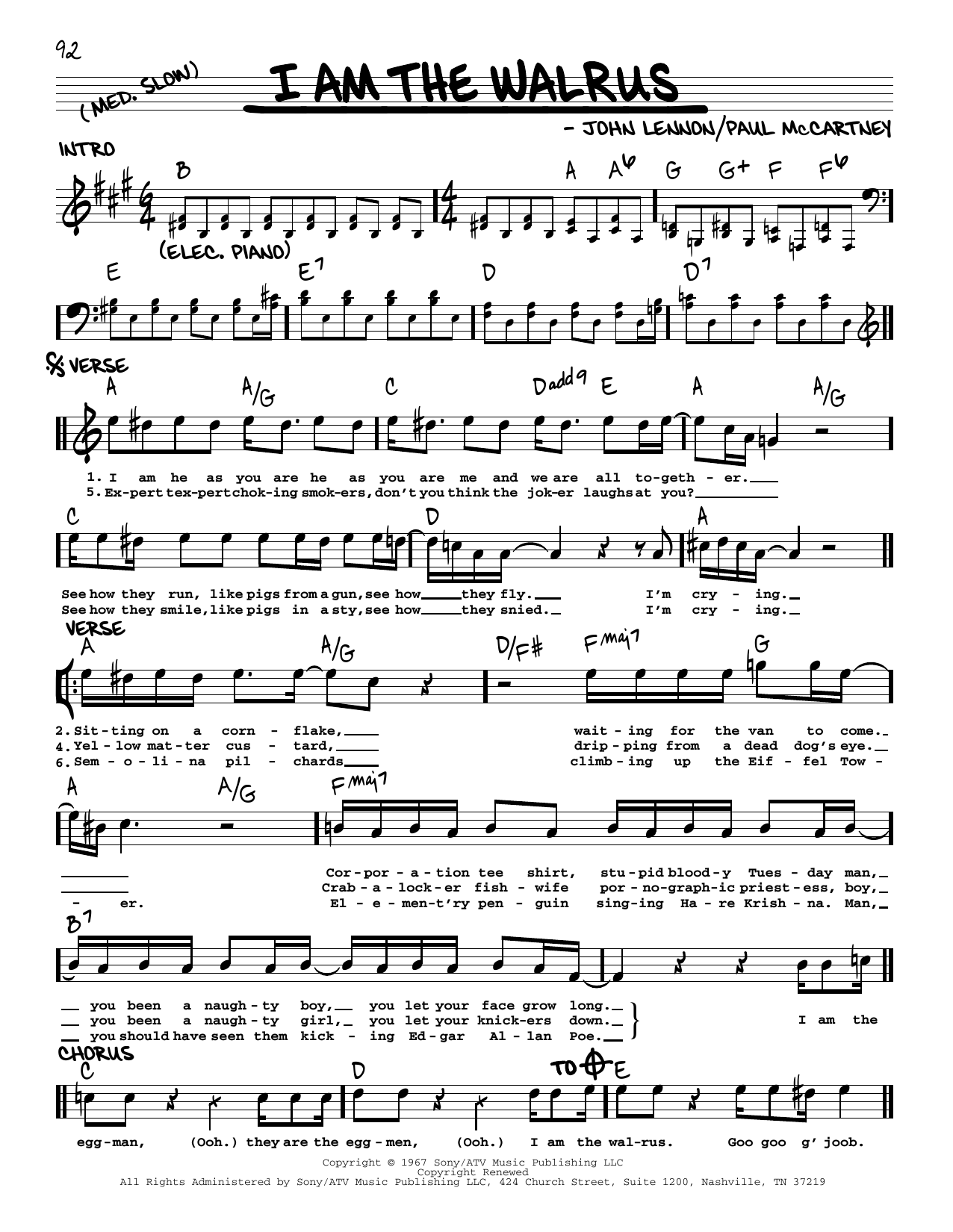 The Beatles I Am The Walrus [Jazz version] Sheet Music Notes & Chords for Real Book – Melody, Lyrics & Chords - Download or Print PDF