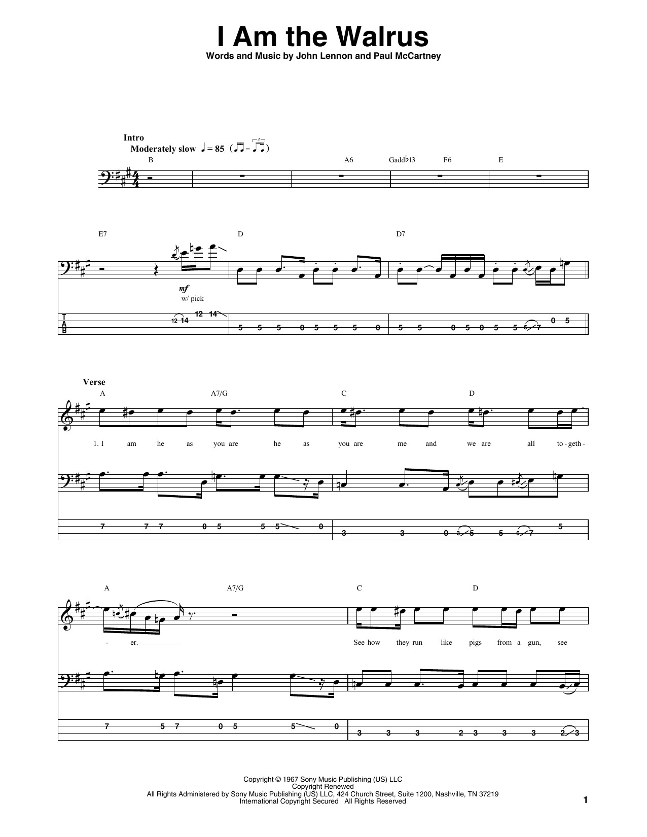 The Beatles I Am The Walrus Sheet Music Notes & Chords for Xylophone Solo - Download or Print PDF