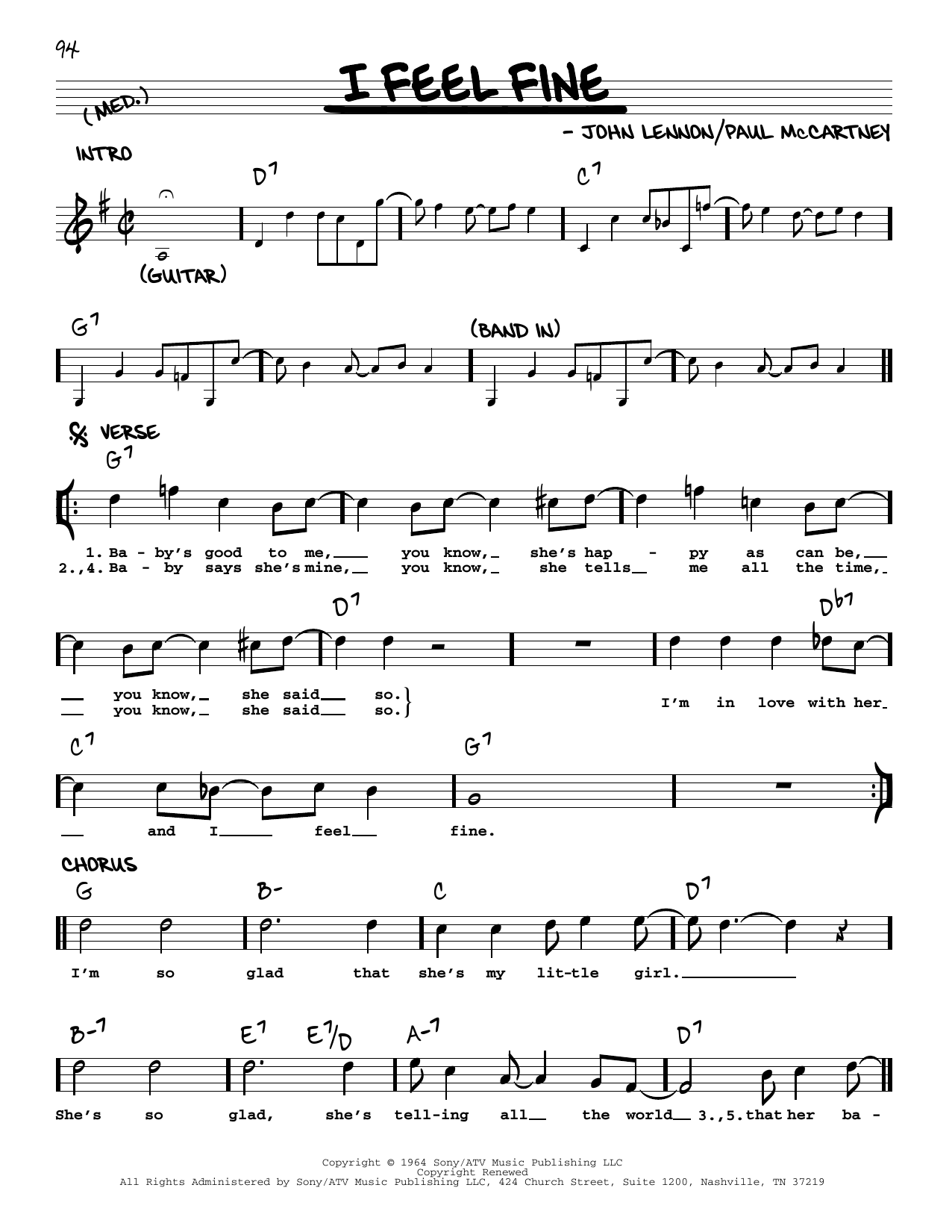 The Beatles I Feel Fine [Jazz version] Sheet Music Notes & Chords for Real Book – Melody, Lyrics & Chords - Download or Print PDF