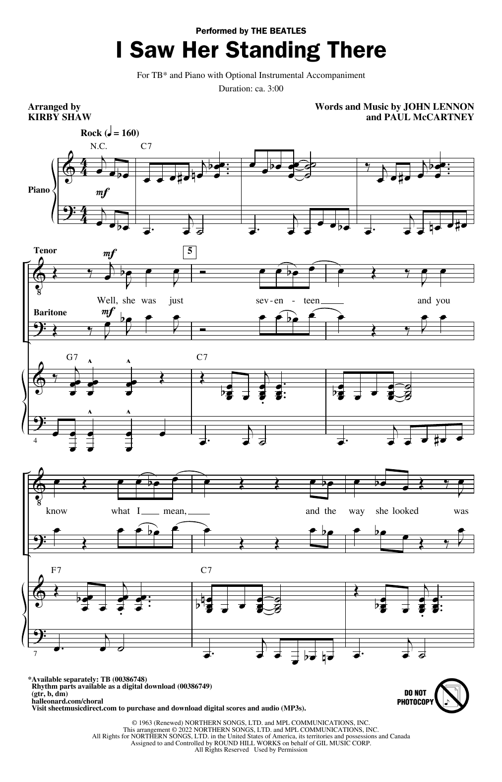 The Beatles I Saw Her Standing There (arr. Kirby Shaw) Sheet Music Notes & Chords for TB Choir - Download or Print PDF