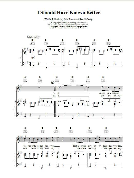 The Beatles I Should Have Known Better sheet music notes and chords. Download Printable PDF.