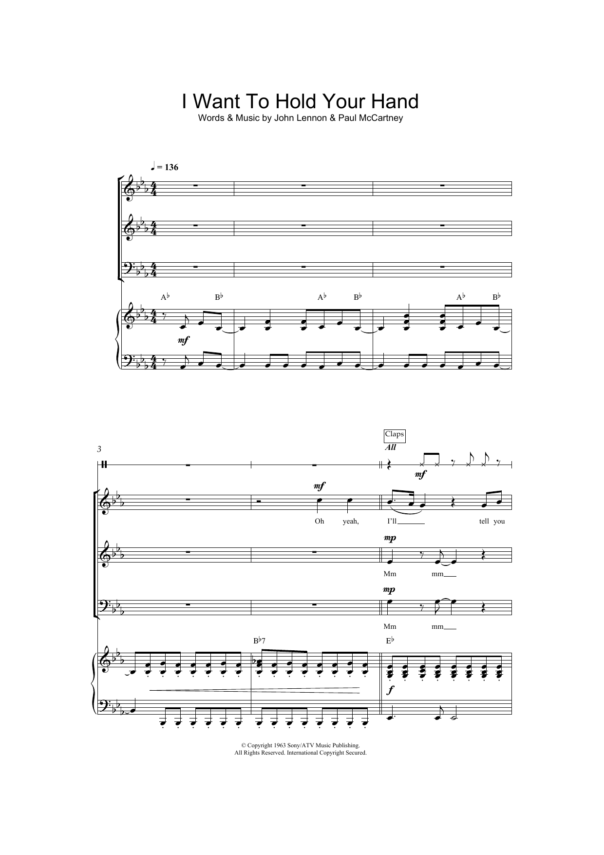 The Beatles I Want To Hold Your Hand (arr. Jeremy Birchall) Sheet Music Notes & Chords for SAB - Download or Print PDF
