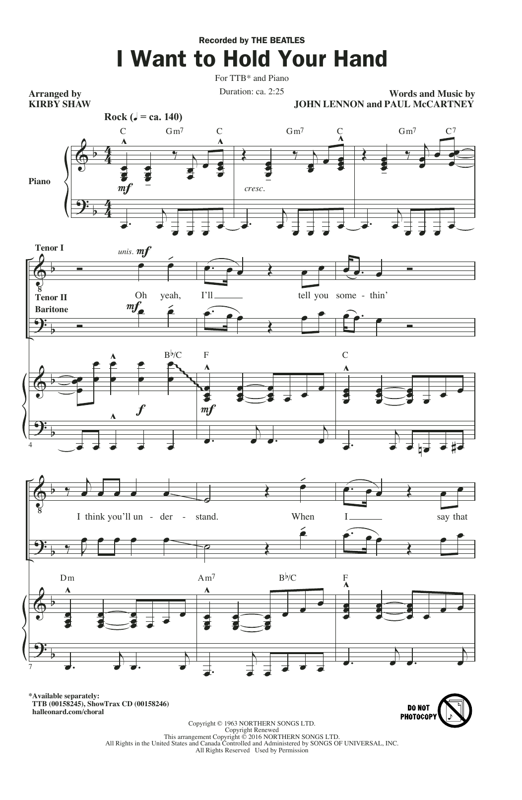 The Beatles I Want To Hold Your Hand (arr. Kirby Shaw) Sheet Music Notes & Chords for TTBB - Download or Print PDF