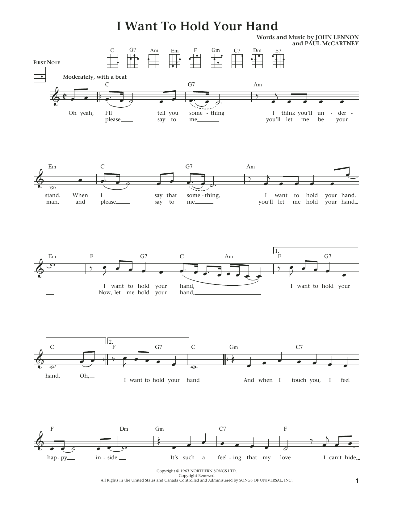 The Beatles I Want To Hold Your Hand (from The Daily Ukulele) (arr. Liz and Jim Beloff) Sheet Music Notes & Chords for Ukulele - Download or Print PDF