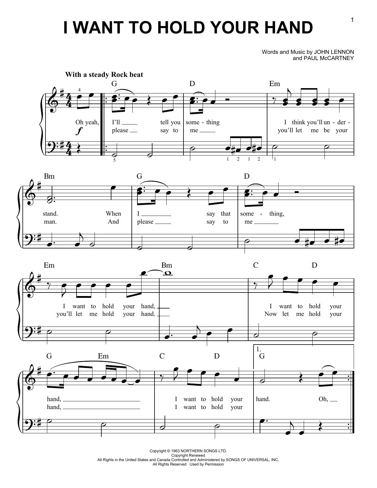 The Beatles I Want To Hold Your Hand (from Yesterday) Sheet Music Notes & Chords for Easy Piano - Download or Print PDF