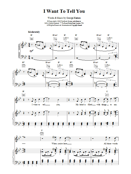 The Beatles I Want To Tell You Sheet Music Notes & Chords for Piano, Vocal & Guitar (Right-Hand Melody) - Download or Print PDF
