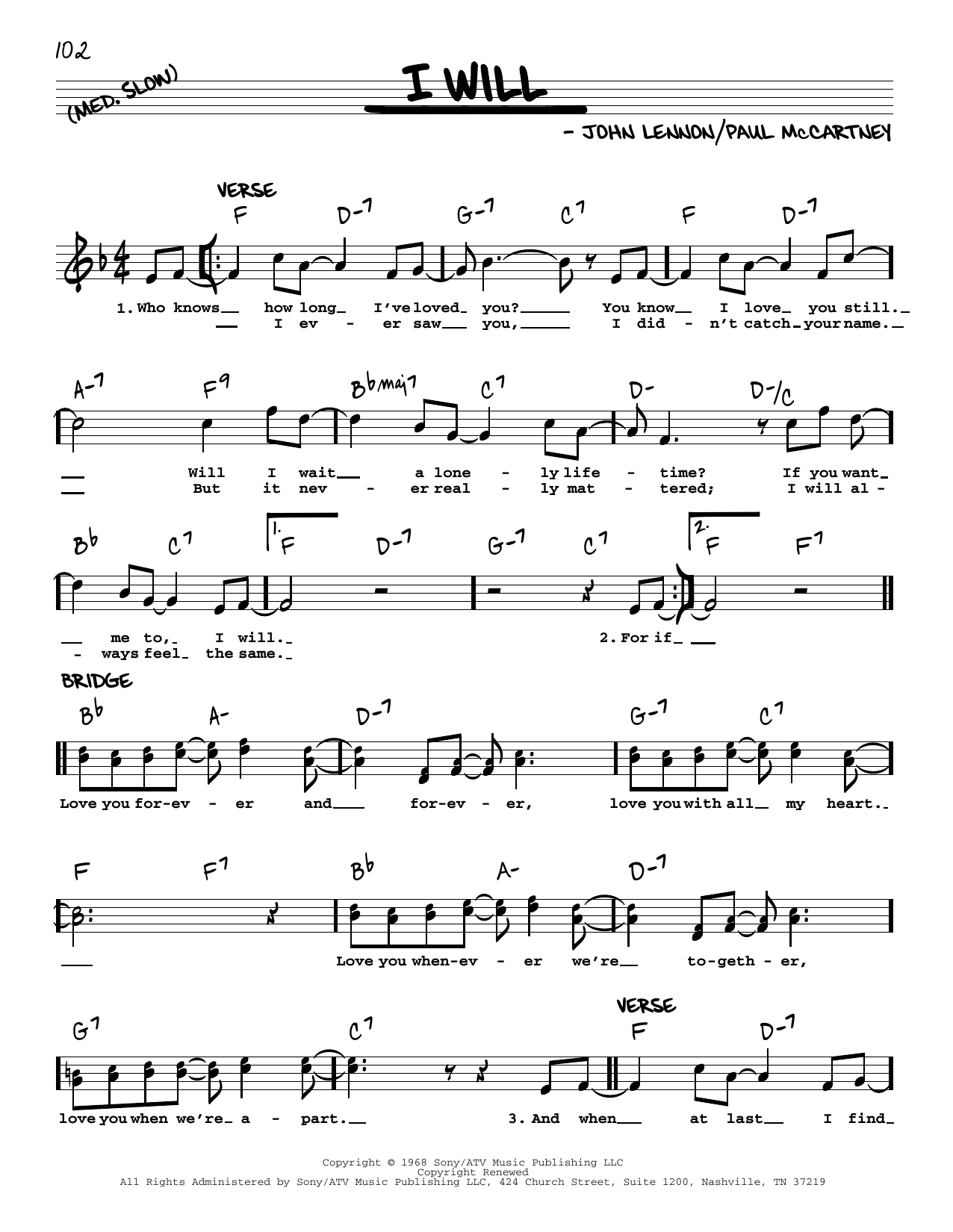 The Beatles I Will [Jazz version] Sheet Music Notes & Chords for Real Book – Melody, Lyrics & Chords - Download or Print PDF