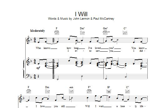 The Beatles I Will Sheet Music Notes & Chords for Melody Line, Lyrics & Chords - Download or Print PDF