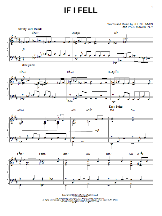The Beatles If I Fell [Jazz version] (arr. Brent Edstrom) Sheet Music Notes & Chords for Piano - Download or Print PDF