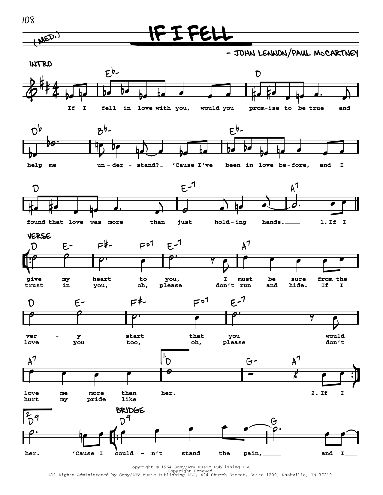 The Beatles If I Fell [Jazz version] Sheet Music Notes & Chords for Real Book – Melody, Lyrics & Chords - Download or Print PDF