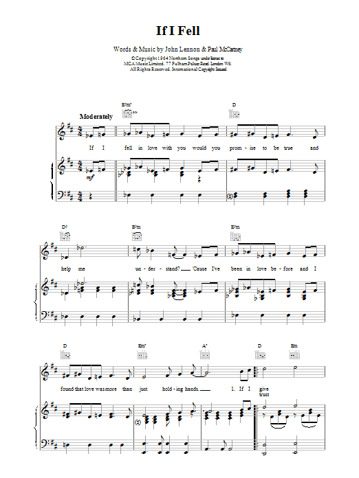 The Beatles If I Fell Sheet Music Notes & Chords for Melody Line, Lyrics & Chords - Download or Print PDF