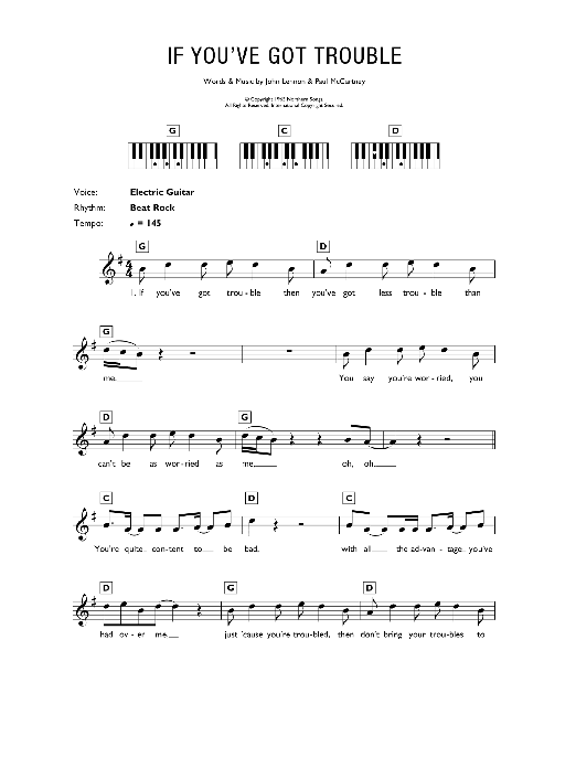 The Beatles If You've Got Trouble Sheet Music Notes & Chords for Keyboard - Download or Print PDF
