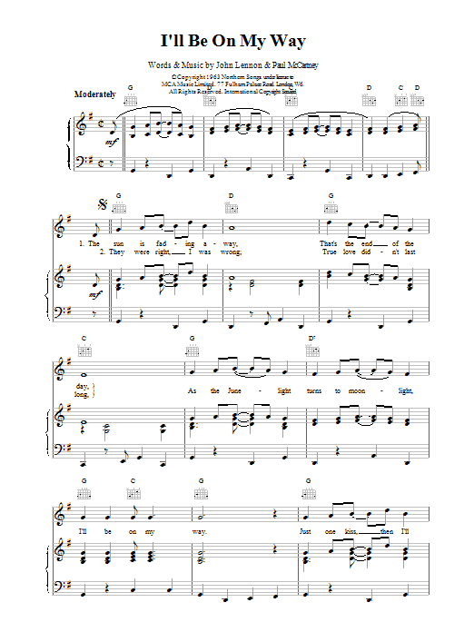 The Beatles I'll Be On My Way Sheet Music Notes & Chords for Piano, Vocal & Guitar (Right-Hand Melody) - Download or Print PDF