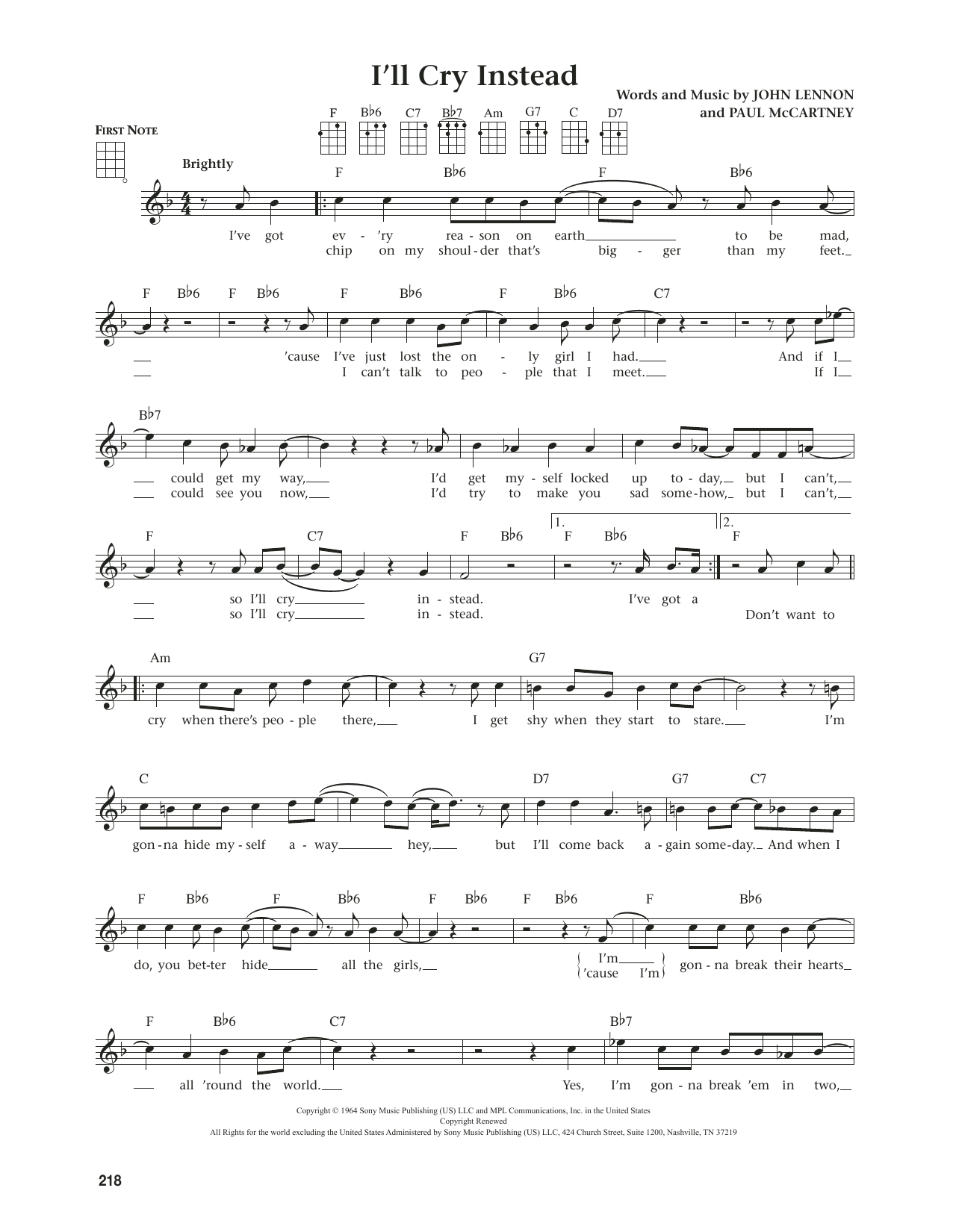 The Beatles I'll Cry Instead (from The Daily Ukulele) (arr. Jim Beloff) Sheet Music Notes & Chords for Ukulele - Download or Print PDF