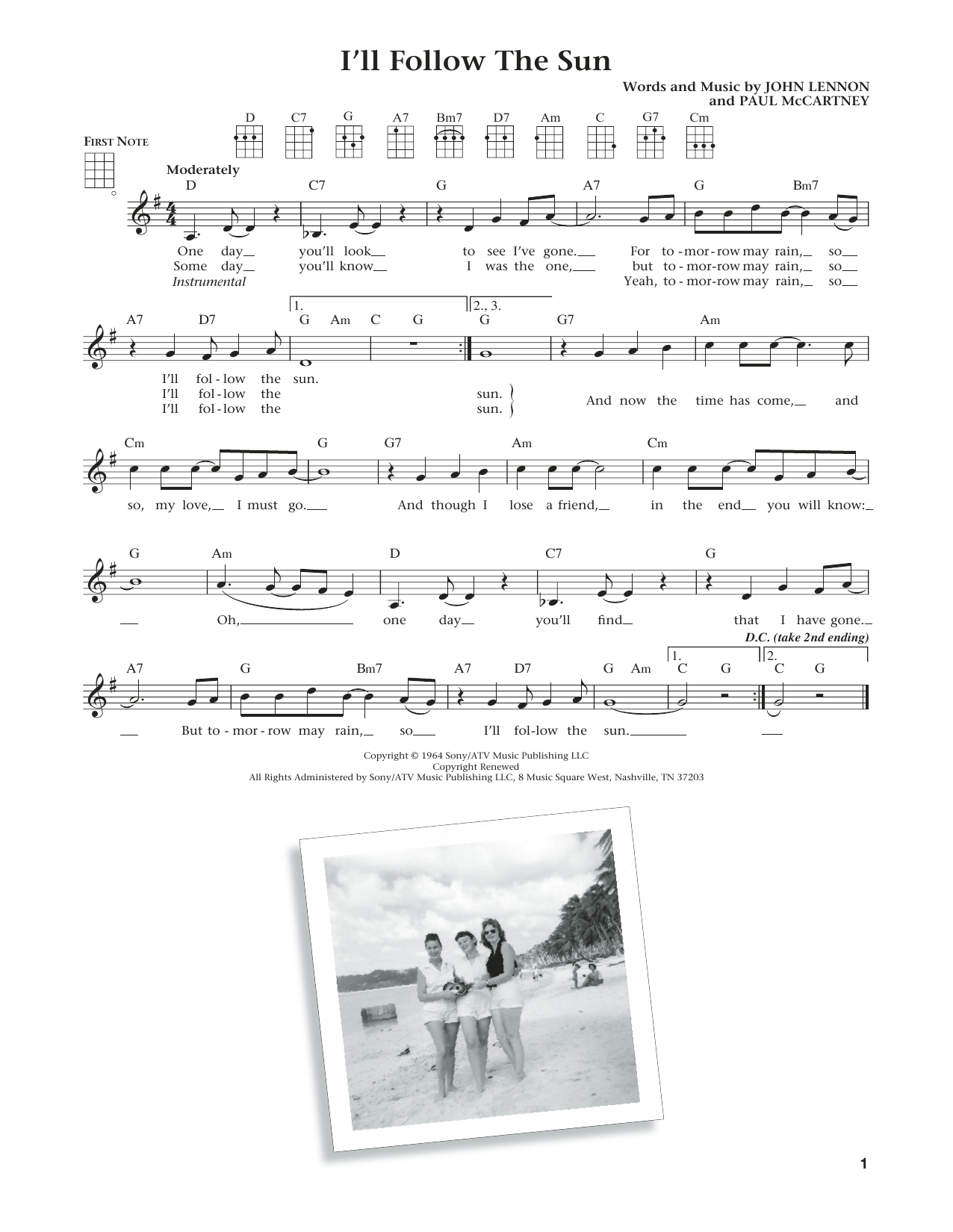 The Beatles I'll Follow The Sun (from The Daily Ukulele) (arr. Liz and Jim Beloff) Sheet Music Notes & Chords for Ukulele - Download or Print PDF