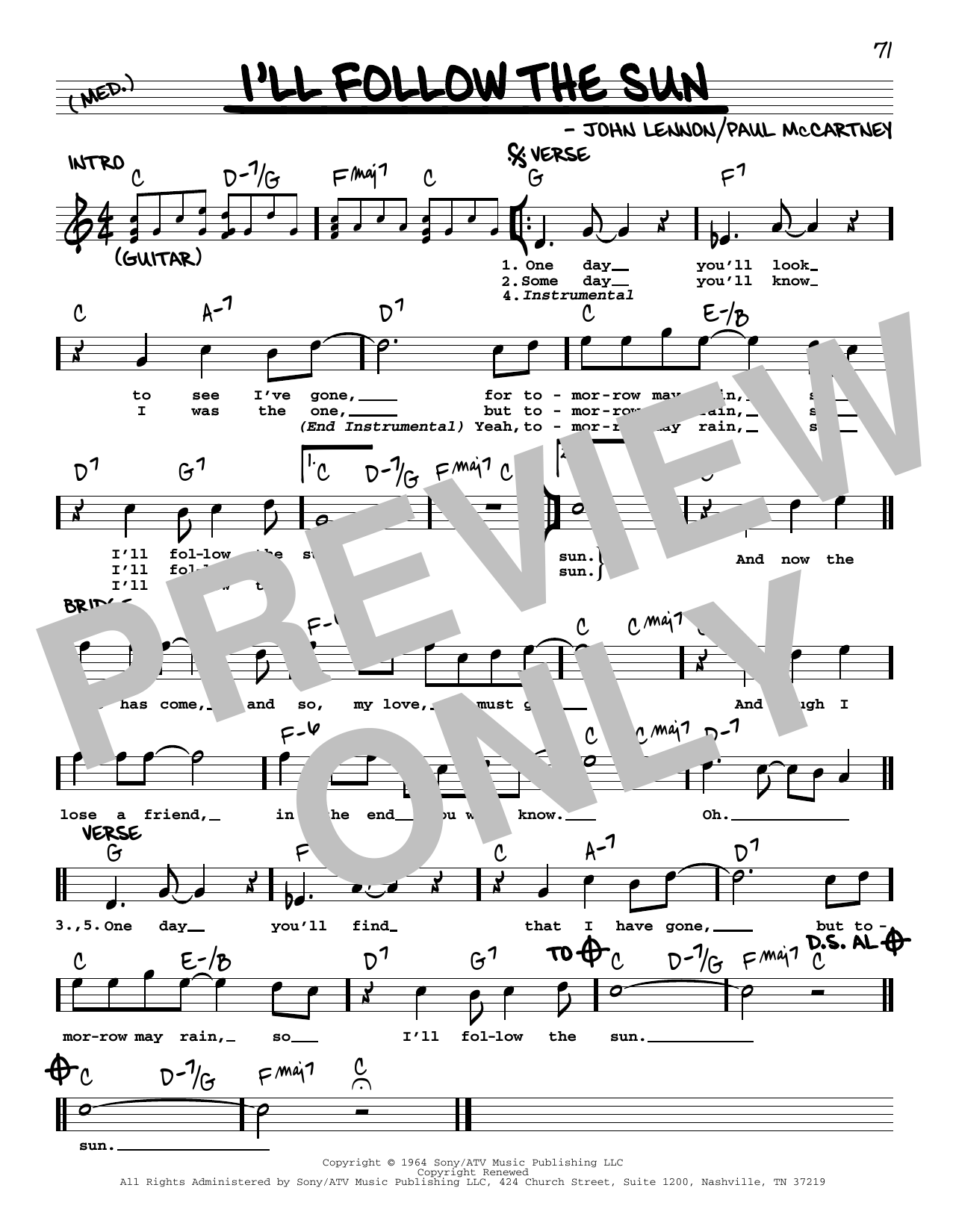 The Beatles I'll Follow The Sun [Jazz version] Sheet Music Notes & Chords for Real Book – Melody, Lyrics & Chords - Download or Print PDF