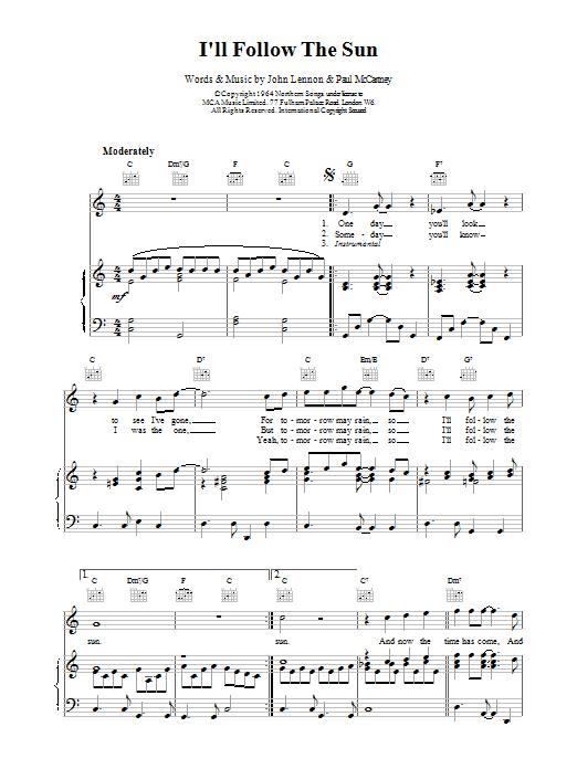 The Beatles I'll Follow The Sun sheet music notes and chords. Download Printable PDF.