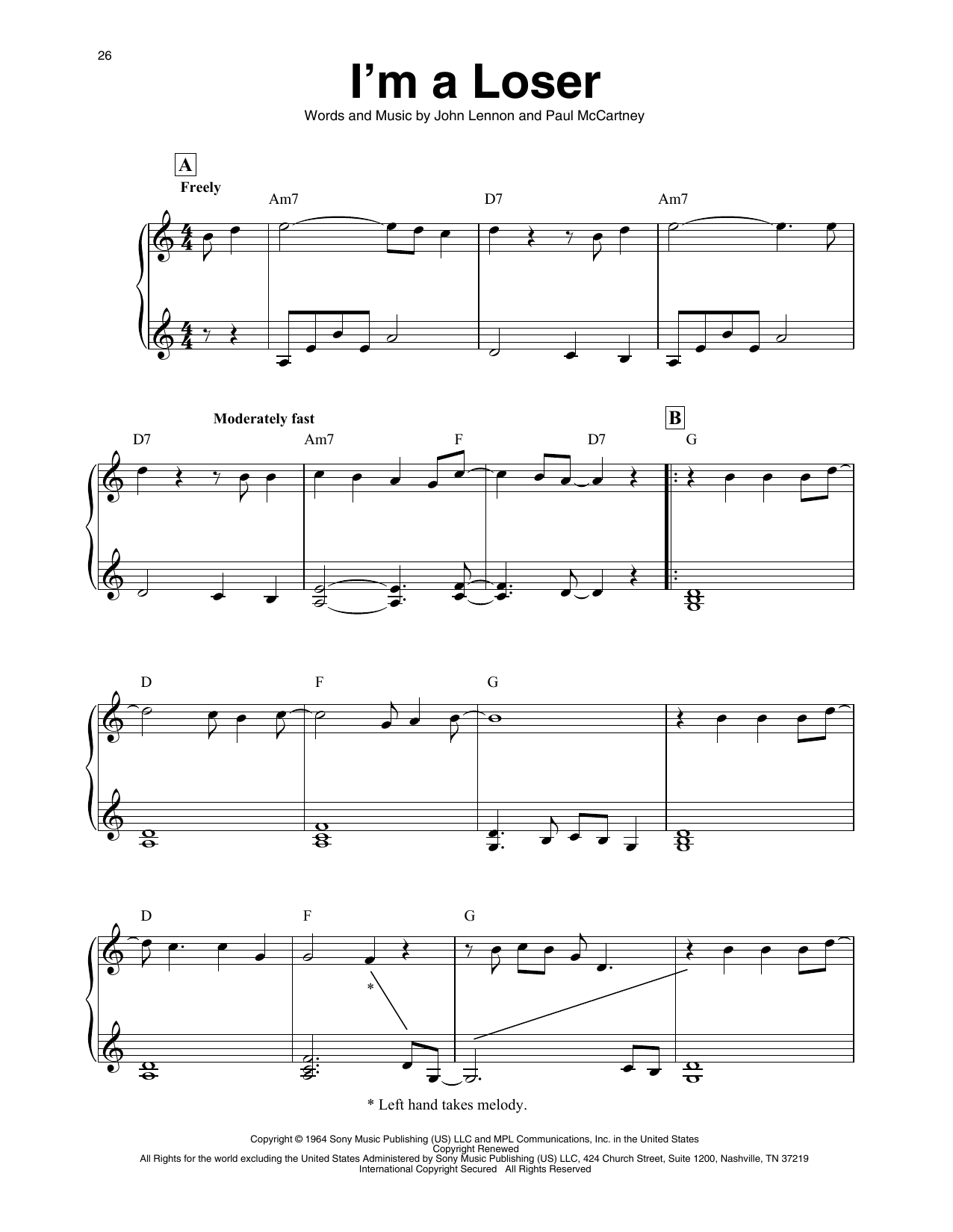 The Beatles I'm A Loser (arr. Maeve Gilchrist) Sheet Music Notes & Chords for Harp - Download or Print PDF