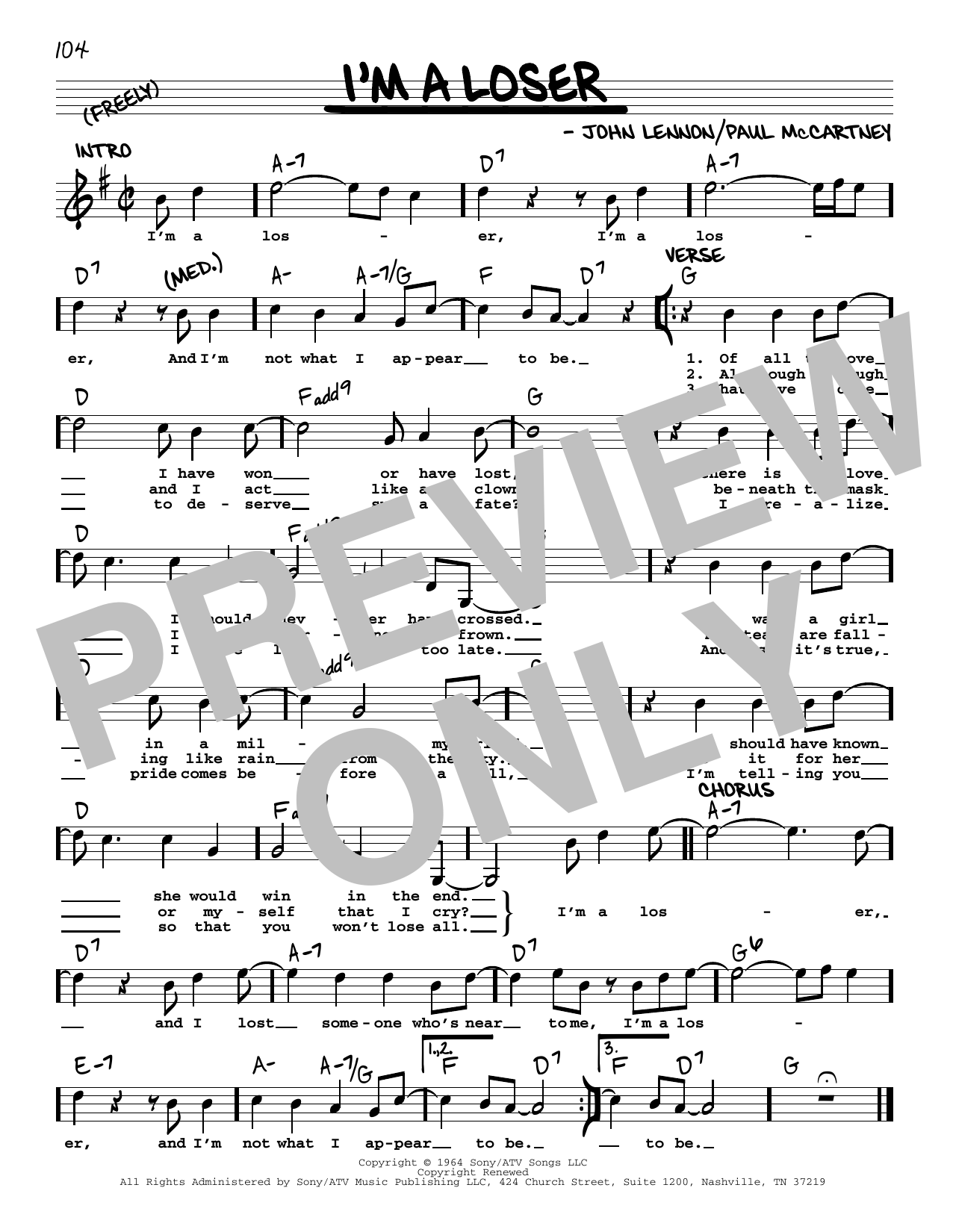 The Beatles I'm A Loser [Jazz version] Sheet Music Notes & Chords for Real Book – Melody, Lyrics & Chords - Download or Print PDF