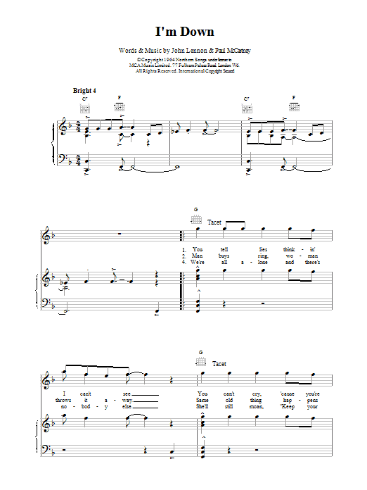 The Beatles I'm Down Sheet Music Notes & Chords for Easy Guitar - Download or Print PDF