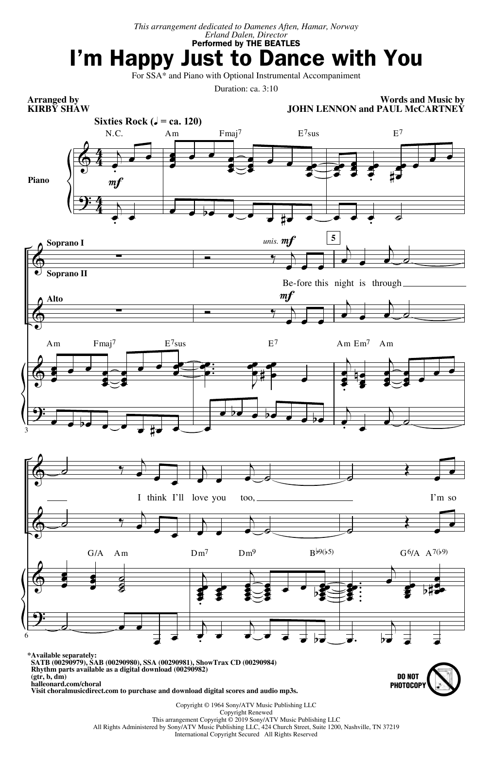 The Beatles I'm Happy Just To Dance With You (arr. Kirby Shaw) Sheet Music Notes & Chords for SSA Choir - Download or Print PDF
