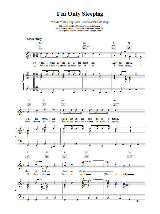 The Beatles I'm Only Sleeping Sheet Music Notes & Chords for Easy Guitar - Download or Print PDF