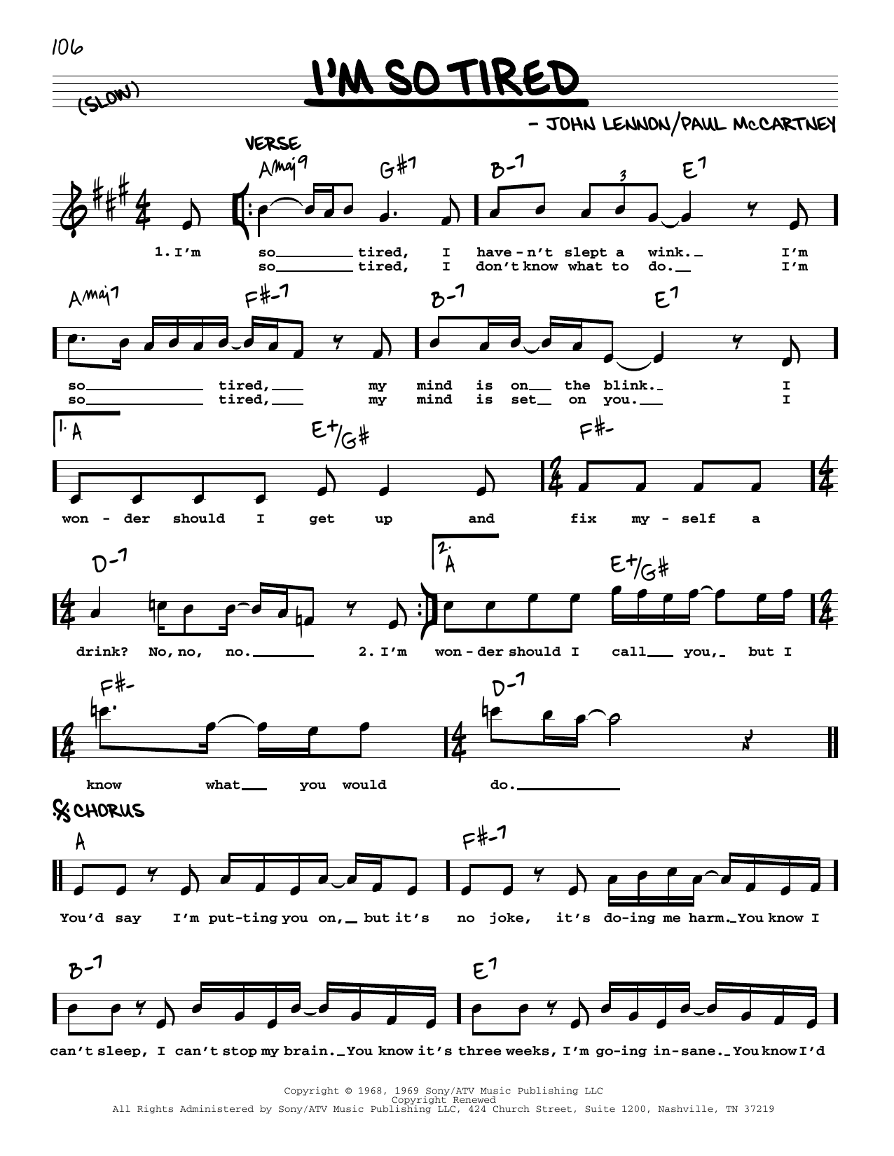 The Beatles I'm So Tired [Jazz version] Sheet Music Notes & Chords for Real Book – Melody, Lyrics & Chords - Download or Print PDF