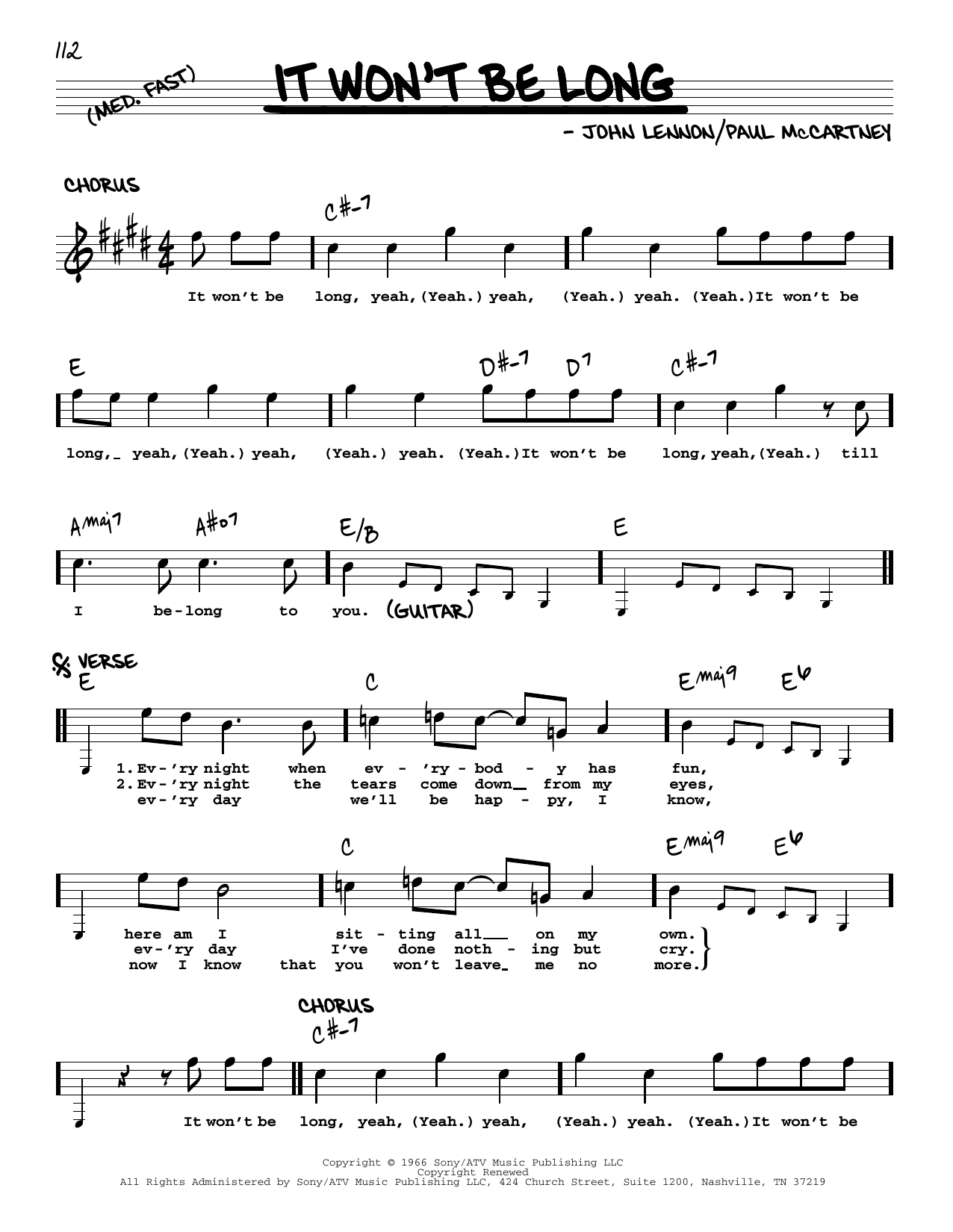 The Beatles It Won't Be Long [Jazz version] Sheet Music Notes & Chords for Real Book – Melody, Lyrics & Chords - Download or Print PDF