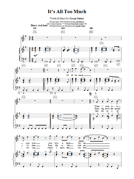 The Beatles It's All Too Much Sheet Music Notes & Chords for Guitar Tab - Download or Print PDF