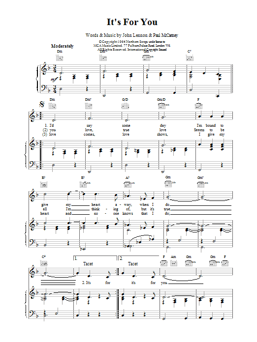 The Beatles It's For You Sheet Music Notes & Chords for Piano, Vocal & Guitar (Right-Hand Melody) - Download or Print PDF