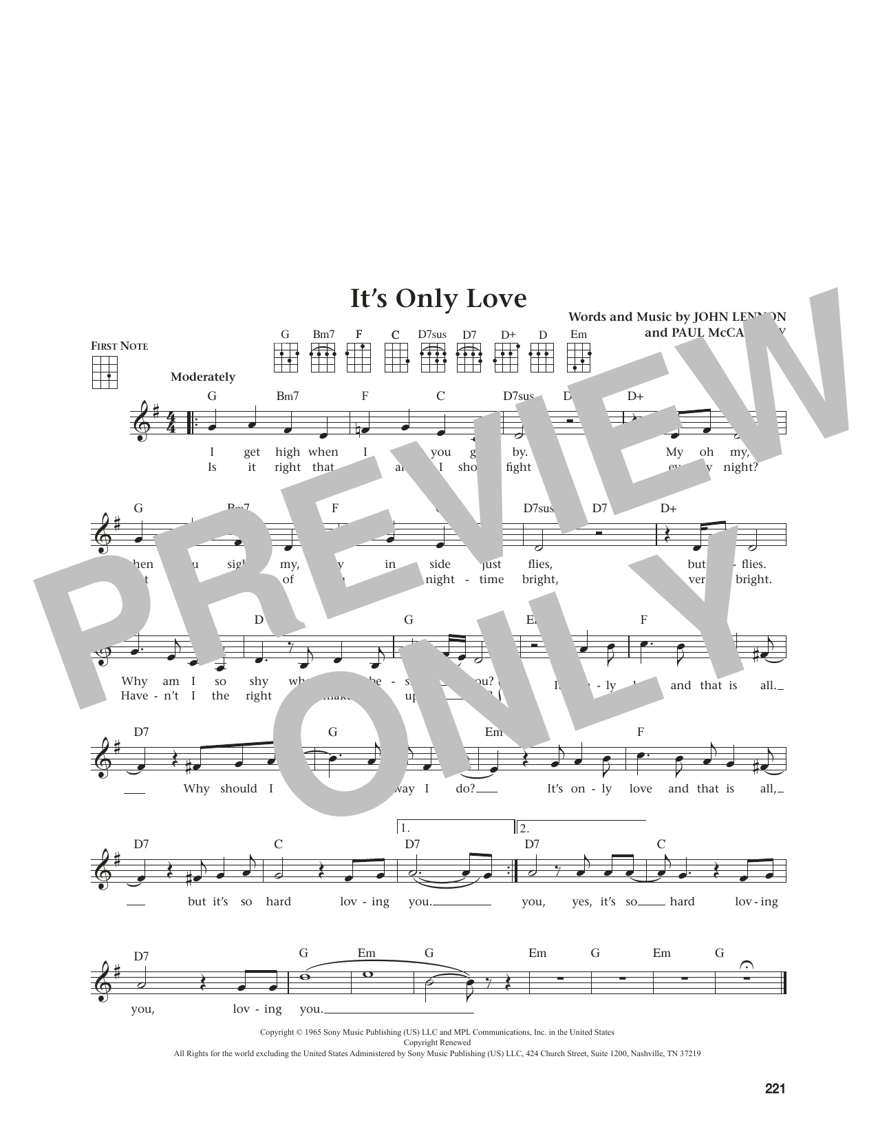 The Beatles It's Only Love (from The Daily Ukulele) (arr. Jim Beloff) Sheet Music Notes & Chords for Ukulele - Download or Print PDF