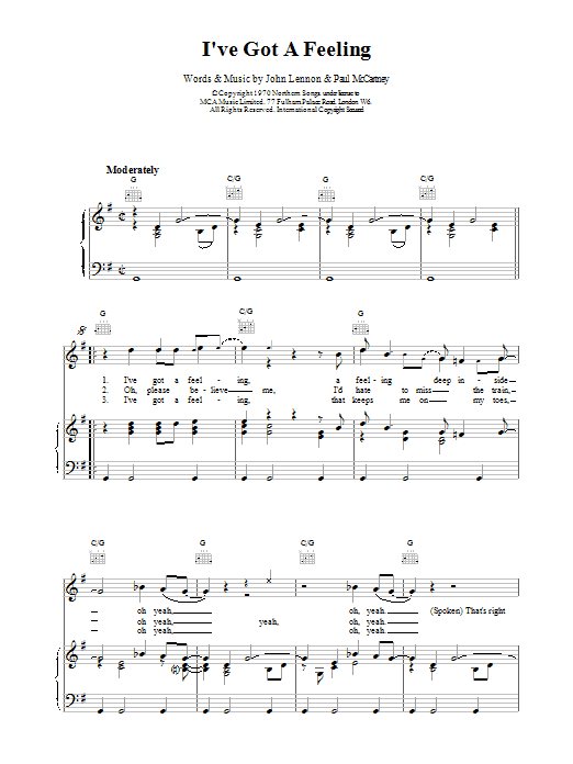 The Beatles I've Got A Feeling Sheet Music Notes & Chords for Piano, Vocal & Guitar - Download or Print PDF