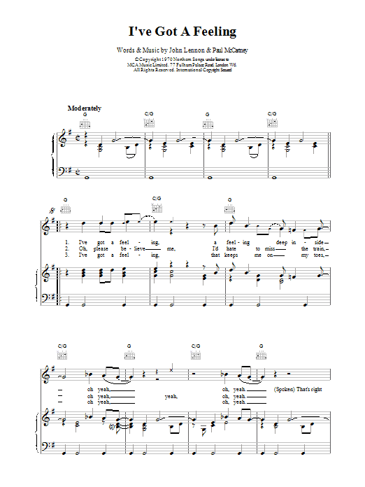 The Beatles I've Got A Feeling Sheet Music Notes & Chords for Melody Line, Lyrics & Chords - Download or Print PDF