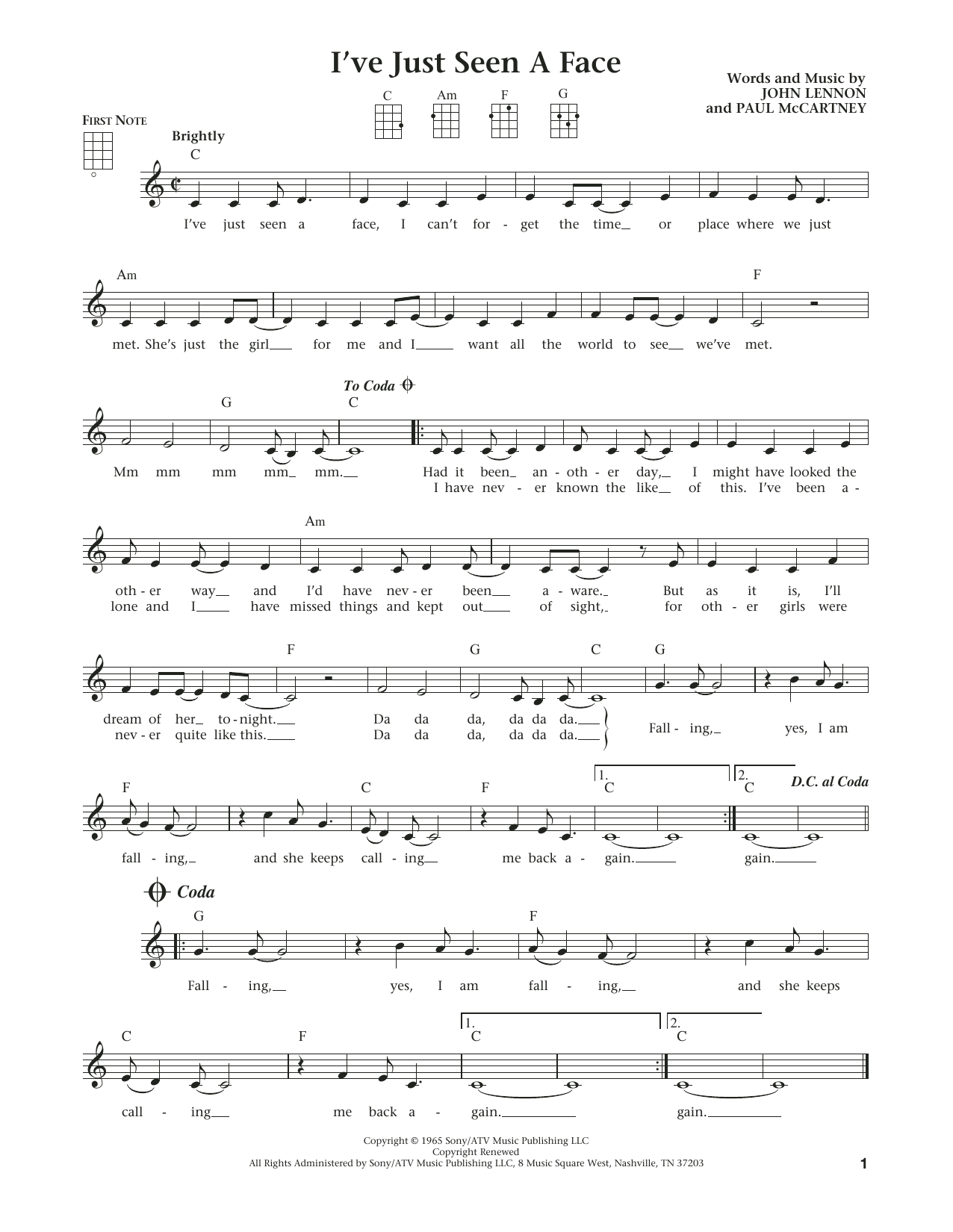 The Beatles I've Just Seen A Face (from The Daily Ukulele) (arr. Liz and Jim Beloff) Sheet Music Notes & Chords for Ukulele - Download or Print PDF